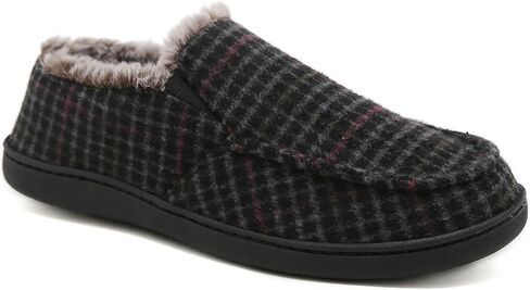 Men's Slip On Moccasin Slippers Comfy Memory Foam House Shoes Warm Fuzzy Breathable Loafer Wide Slippers Indoor/Outdoor Rubber Sole in Kuwait