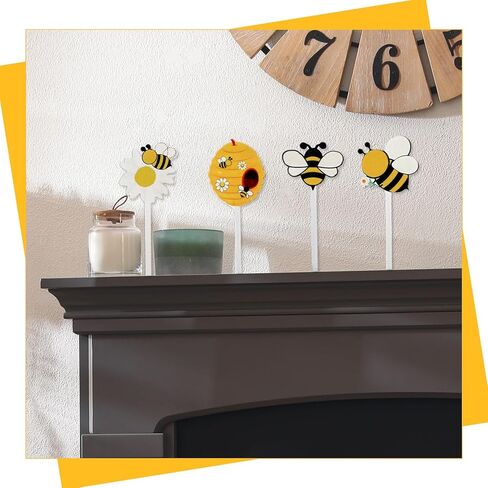 Teaaha 14PCS Bee Decor Wooden Picks, Cute Double-Sided Bumble Bee Stems Party Decorations, Wood Honeybee Decorative Pick for Vase Filler Table Centerpieces Farmhouse Home Kitchen Summer Party Favor in Saudi Arabia