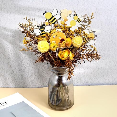 Teaaha 14PCS Bee Decor Wooden Picks, Cute Double-Sided Bumble Bee Stems Party Decorations, Wood Honeybee Decorative Pick for Vase Filler Table Centerpieces Farmhouse Home Kitchen Summer Party Favor in Saudi Arabia