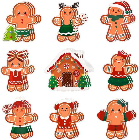 Konsait 45Pcs Gingerbread Cutouts - 6" Paper Gingerbread Man Christmas Cutouts for Classroom Home Office, Christmas Decorations in Saudi Arabia