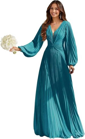 فساتين وصيفة الشرف طويلة من Sevintage مع ثنيات وفساتين رسمية لحفلات الزفاف بأكمام in Kuwait