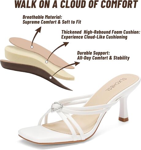 Women's Kitten Heels Sandals Rhinestone Square Open Toe Low Heels Slip On Heeled Sandals for Dress Casual Party Wedding Comfortable Summer Mules Shoes in Saudi Arabia