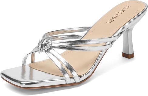 Women's Kitten Heels Sandals Rhinestone Square Open Toe Low Heels Slip On Heeled Sandals for Dress Casual Party Wedding Comfortable Summer Mules Shoes in Saudi Arabia