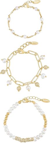 Ettika Pearl Bracelet. Bracelets Set For Women. 18K Gold Plated Bracelets, Freshwater Pearl Party Bracelet Set of 3. Jewelry in Saudi Arabia