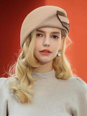 قبعة بيريه صوفية أنيقة للنساء - ديكور على شكل فيونكة، ساحر لحفلات الشاي في الكنيسة الشتوية، فستان كوكتيل الزفاف in Saudi Arabia