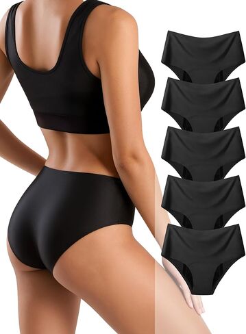 ملابس داخلية للنساء من TIICHOO لسلس البول، سراويل داخلية عالية الخصر، تدفق ثقيل، ملابس داخلية مانعة للتسرب، 5 قطع in Kuwait