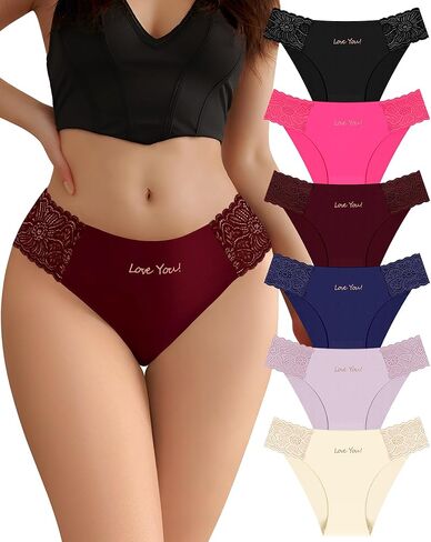 Women's Low-Rise Nylon Lace Trim Briefs, Soft Comfy Full Coverage Panties 6-Pack in Saudi Arabia