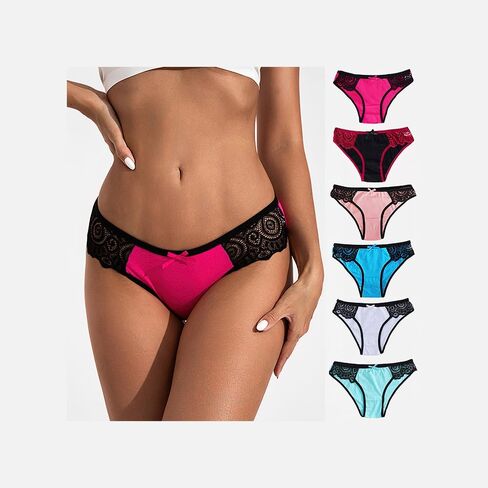 6 Pack Women's Underwear - Panties for Women Women's Low-Rise Side Cut-Out Lace Underwear Sexy Comfortable Briefs in Saudi Arabia