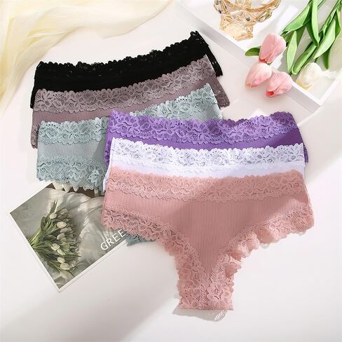 6 Pack Women's Lace Briefs Set - Panties for Women Soft Comfortable and Sexy Mid-Rise Cotton Underwear in Saudi Arabia