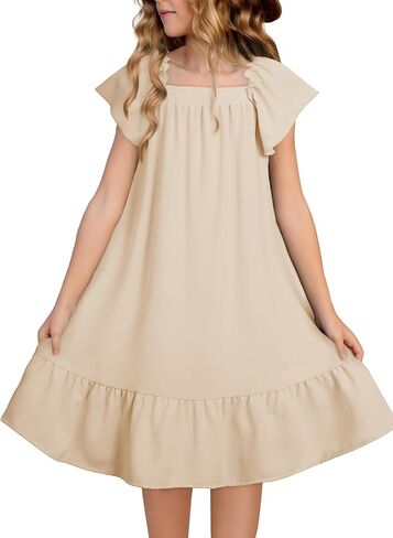 blibean Tween Girls Summer Dresses Kids Ruffled Sleeve Flower Sun Dress Size 6-15 Years in Saudi Arabia