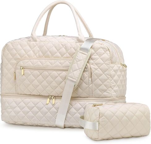 50L Large Travel Duffle Bag for Women, Weekender Overnight Bag W/Shoe Compartment+Wet Pocket+Toiletry Bag TSA Approved, Beige in Saudi Arabia