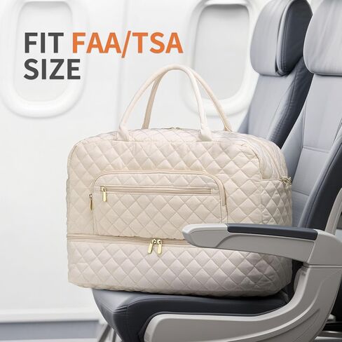 50L Large Travel Duffle Bag for Women, Weekender Overnight Bag W/Shoe Compartment+Wet Pocket+Toiletry Bag TSA Approved, Beige in Saudi Arabia