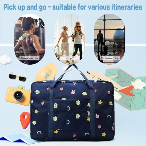1pc Travel Storage Bag, Large Capacity Waterproof Folding Travel Bag, Portable Trolley Bag, Foldable Storage Bag,Navy Blue Rainbow in Saudi Arabia