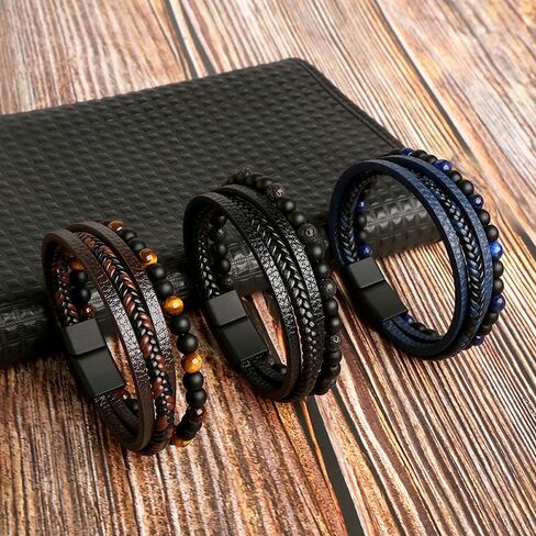 Tiger Eye Bracelet To My Son, Black Bead And Brown Leather Bracelet Guardian Bracelet From Mom And Dad Protection Jewelry Gift in Saudi Arabia