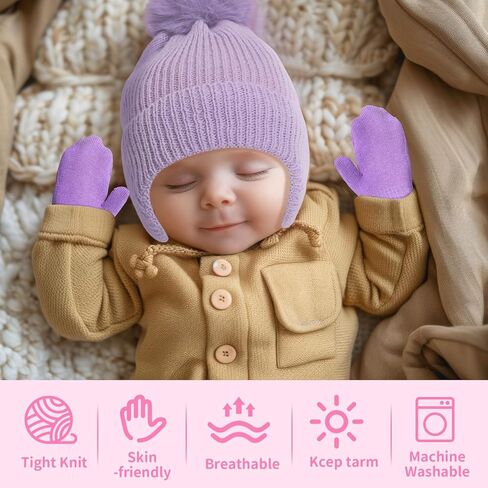 3 Set Winter Knit Beanies Gloves for Boys Girls Warm Hat with Soft Pom for 6-24 Months Baby Toddler Children in Saudi Arabia
