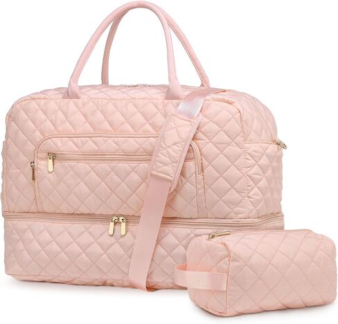 50L Large Travel Duffle Bag for Women, Weekender Overnight Bag W/Shoe Compartment+Wet Pocket+Toiletry Bag TSA Approved, Beige in Saudi Arabia