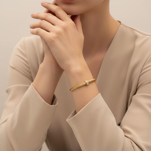 Cuff Bracelet for Women Non Tarnish Adjustable Stainless Steel Vintage Open Cable Bangle Twisted Wire Rhinestone Christmas Birthday Jewelry Gift Ladies in Saudi Arabia