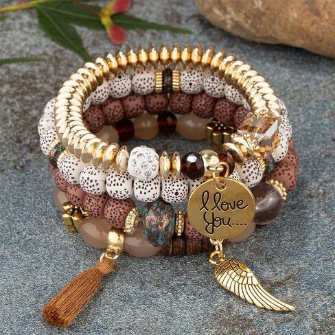 Bohemian Stackable Bead Bracelets, Multilayered Boho Strand Bangle Charm Jewelry2 in Saudi Arabia