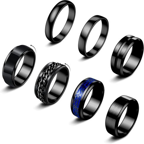 sailimue 7Pcs Stainless Steel Rings for Men Women 14K Gold Plated Fidget Rings Set Cool Spinner Chain Ring Anxiety Relief Simple Men's Engagement Promise Wedding Band Size 7-13 in Saudi Arabia