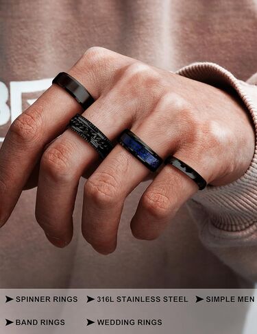 sailimue 7Pcs Stainless Steel Rings for Men Women 14K Gold Plated Fidget Rings Set Cool Spinner Chain Ring Anxiety Relief Simple Men's Engagement Promise Wedding Band Size 7-13 in Saudi Arabia