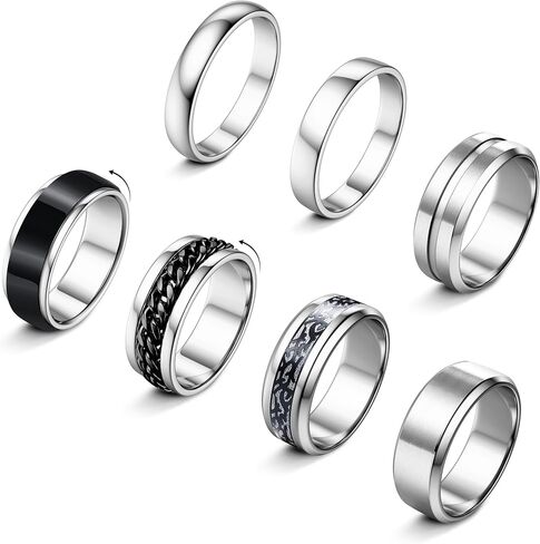 sailimue 7Pcs Stainless Steel Rings for Men Women 14K Gold Plated Fidget Rings Set Cool Spinner Chain Ring Anxiety Relief Simple Men's Engagement Promise Wedding Band Size 7-13 in Saudi Arabia