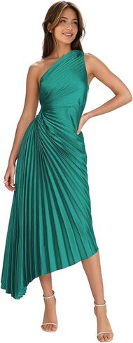 فساتين CuteMe بكتف واحد من الساتان Foraml مشد بطيات للحفلات المسائية فستان طويل للنساء CC005 in Kuwait