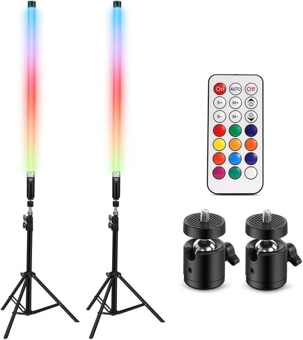 جهاز تحكم عن بعد ومصباح فيديو LED قابل لإعادة الشحن مع حامل، ضوء متدفق مع 366 تأثيرًا حيويًا لخلق المزاج، غرفة المعيشة، التصوير الفوتوغرافي، المسرح، الحفلات، عرض الأزياء، تسجيل الفيديو (عبوتان) in Kuwait