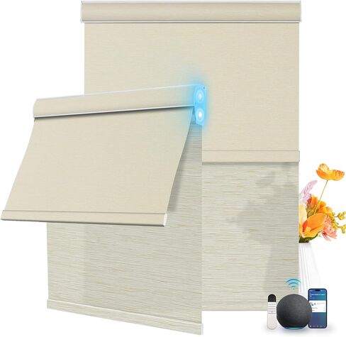 BERISSA Motorized Dual Roller Blinds with Remote,Blackout&Light Filtering Smart Double Roller Blinds for Windows,Customized Automatic Shades,Electric Shades with Solar Pannel.Jacquard Beige&Beige in Saudi Arabia