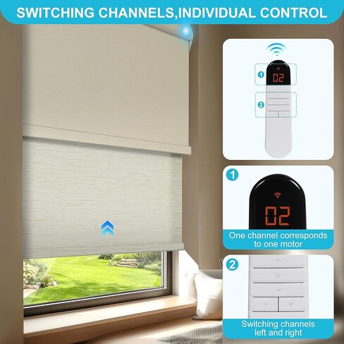 BERISSA Motorized Dual Roller Blinds with Remote,Blackout&Light Filtering Smart Double Roller Blinds for Windows,Customized Automatic Shades,Electric Shades with Solar Pannel.Jacquard Beige&Beige in Saudi Arabia