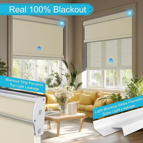 BERISSA Motorized Dual Roller Blinds with Remote,Blackout&Light Filtering Smart Double Roller Blinds for Windows,Customized Automatic Shades,Electric Shades with Solar Pannel.Jacquard Beige&Beige in Saudi Arabia