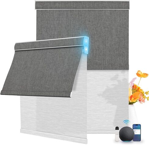 BERISSA Motorized Dual Roller Blinds with Remote,Blackout&Light Filtering Smart Double Roller Blinds for Windows,Customized Automatic Shades,Electric Shades with Solar Pannel.Jacquard Beige&Beige in Saudi Arabia