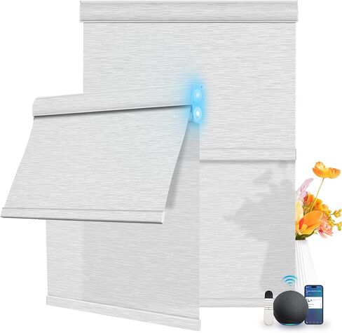 BERISSA Motorized Dual Roller Blinds with Remote,Blackout&Light Filtering Smart Double Roller Blinds for Windows,Customized Automatic Shades,Electric Shades with Solar Pannel.Jacquard Beige&Beige in Saudi Arabia
