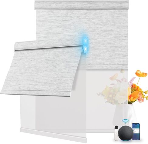BERISSA Motorized Dual Roller Blinds with Remote,Blackout&Light Filtering Smart Double Roller Blinds for Windows,Customized Automatic Shades,Electric Shades with Solar Pannel.Jacquard Beige&Beige in Saudi Arabia