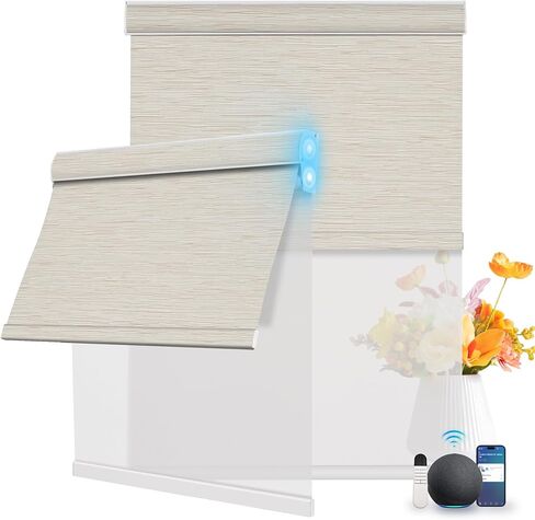 BERISSA Motorized Dual Roller Blinds with Remote,Blackout&Light Filtering Smart Double Roller Blinds for Windows,Customized Automatic Shades,Electric Shades with Solar Pannel.Jacquard Beige&Beige in Saudi Arabia
