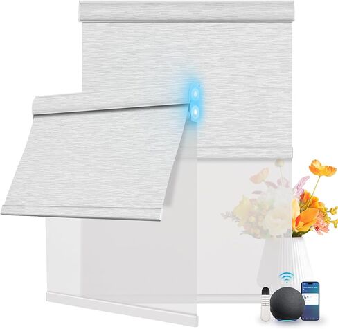 BERISSA Motorized Dual Roller Blinds with Remote,Blackout&Light Filtering Smart Double Roller Blinds for Windows,Customized Automatic Shades,Electric Shades with Solar Pannel.Jacquard Beige&Beige in Saudi Arabia