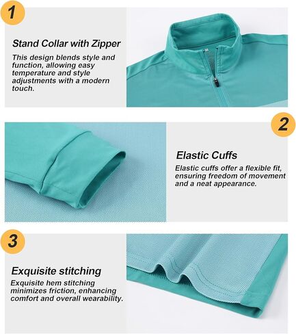 Damipow Mens Quarter Zip Pullover Golf Shirts Long Sleeve Zipper Sweatshirt Dry Fit Polo Outdoor Running Shirts for Men in Saudi Arabia