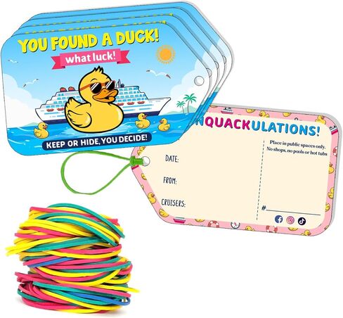 Duck Tags, PassPort Cruising Duck Tags, Ducking Games Card, 35 Pack Cruising Tags, 35 Rubber Bands, Hole Punch & Fold Cruise Duck Tags - ConQuackulations in Kuwait