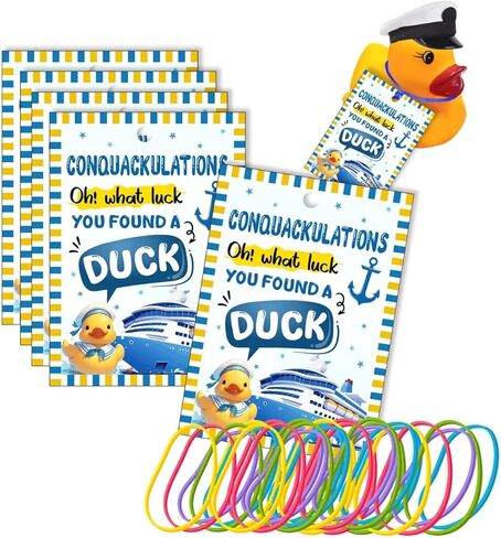 Duck Tags, PassPort Cruising Duck Tags, Ducking Games Card, 35 Pack Cruising Tags, 35 Rubber Bands, Hole Punch & Fold Cruise Duck Tags - ConQuackulations in Kuwait
