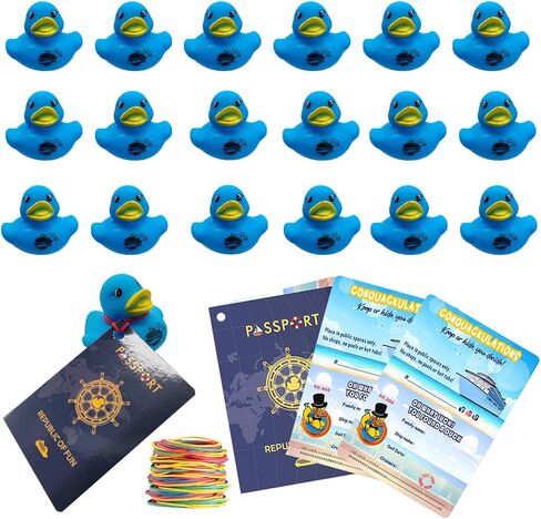 Duck Tags, PassPort Cruising Duck Tags, Ducking Games Card, 35 Pack Cruising Tags, 35 Rubber Bands, Hole Punch & Fold Cruise Duck Tags - ConQuackulations in Kuwait