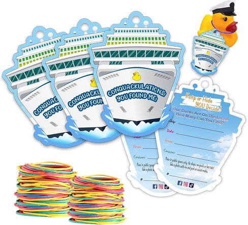 Duck Tags, PassPort Cruising Duck Tags, Ducking Games Card, 35 Pack Cruising Tags, 35 Rubber Bands, Hole Punch & Fold Cruise Duck Tags - ConQuackulations in Kuwait