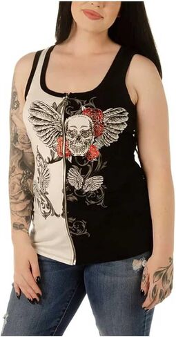 Liberty Wear Women's Embellished Lilith Zip Vest Tank Top - Black/White in Saudi Arabia