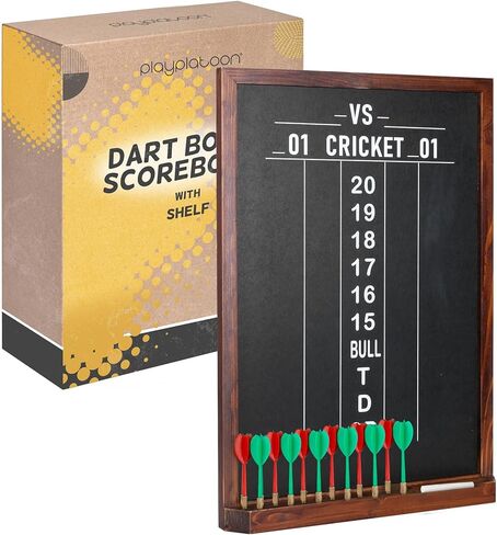 Play Platoon Dart Scoreboard & Darts Holder Wall Mount - 16x22 Inch Wood Chalkboard Scorekeeper Game Room Accessories & Décor for Man Cave Dartboard Cabinet, Storage for Darts in Kuwait