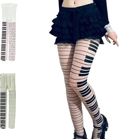 Y2K Scene Womens Whimsy Twee Piano Tights Funky Patterned Stockings Emo Goth Whimsy Clothes Y2k Aesthetic in Saudi Arabia