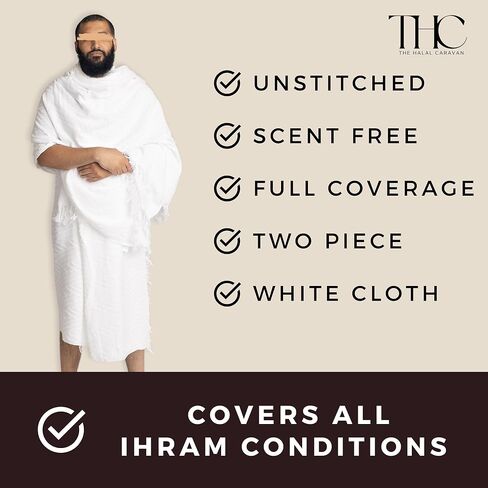 Men's Ihram for Hajj & Umrah - Sweat Absorbent, Comfortable, Fully Opaque, 2-Piece Ihram Set, Ehram Ahram 43 x 83 Inches, Ideal for Muslim Men, White in Saudi Arabia