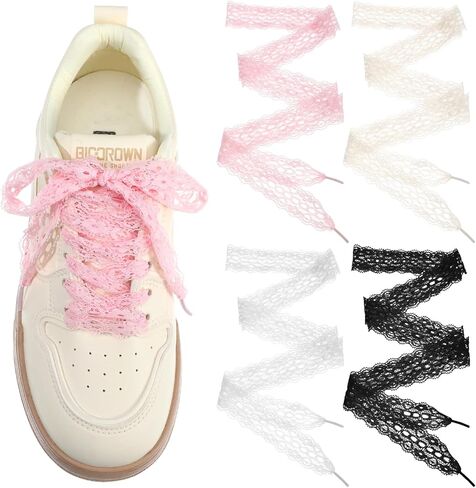 6 Pairs Lace Fancy Shoelaces 3CM Wide Flat Soft Lace Shoe Strings Sneakers Hollow Lacy Ribbon Laces for Women Girls in Saudi Arabia