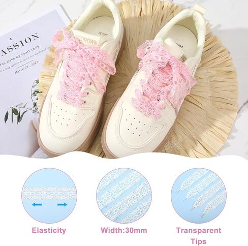 6 Pairs Lace Fancy Shoelaces 3CM Wide Flat Soft Lace Shoe Strings Sneakers Hollow Lacy Ribbon Laces for Women Girls in Saudi Arabia