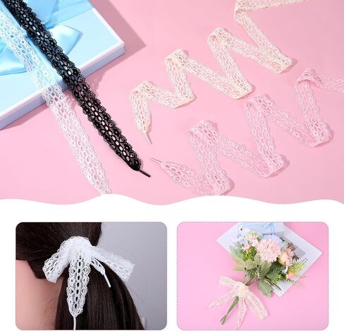 6 Pairs Lace Fancy Shoelaces 3CM Wide Flat Soft Lace Shoe Strings Sneakers Hollow Lacy Ribbon Laces for Women Girls in Saudi Arabia