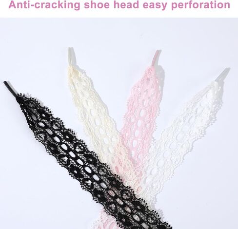 6 Pairs Lace Fancy Shoelaces 3CM Wide Flat Soft Lace Shoe Strings Sneakers Hollow Lacy Ribbon Laces for Women Girls in Saudi Arabia