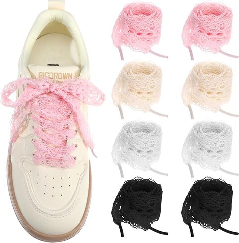 6 Pairs Lace Fancy Shoelaces 3CM Wide Flat Soft Lace Shoe Strings Sneakers Hollow Lacy Ribbon Laces for Women Girls in Saudi Arabia