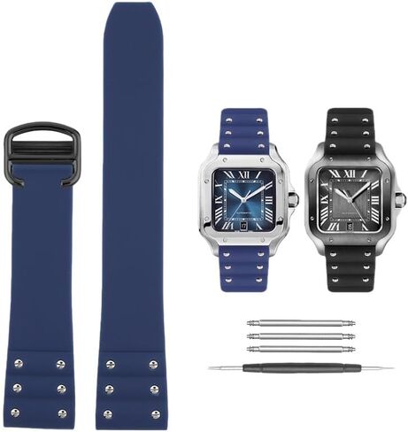 21mm Black Blue Waterproof Soft Silicone Watch Strap For Santos De Cartier Series WSSA0039/37 WSSA0018/13/09 Rubber Watchband in Saudi Arabia